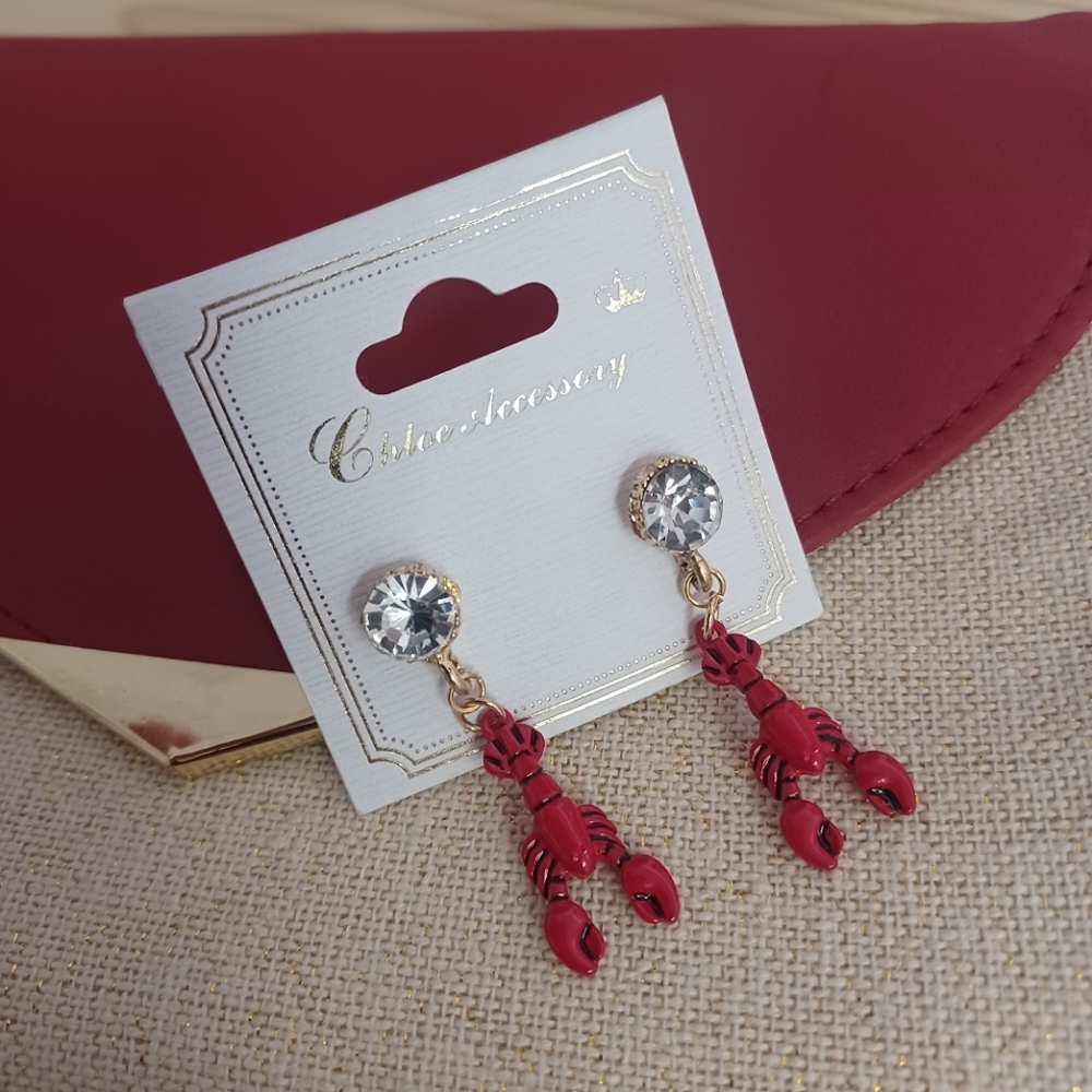 BOUTIQUE Crafted Red Lobster Gold Metal Tone Fashion Dangle Stud Earrings